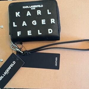 Karl Lagerfeld Black and White Leather Wristlet NEW